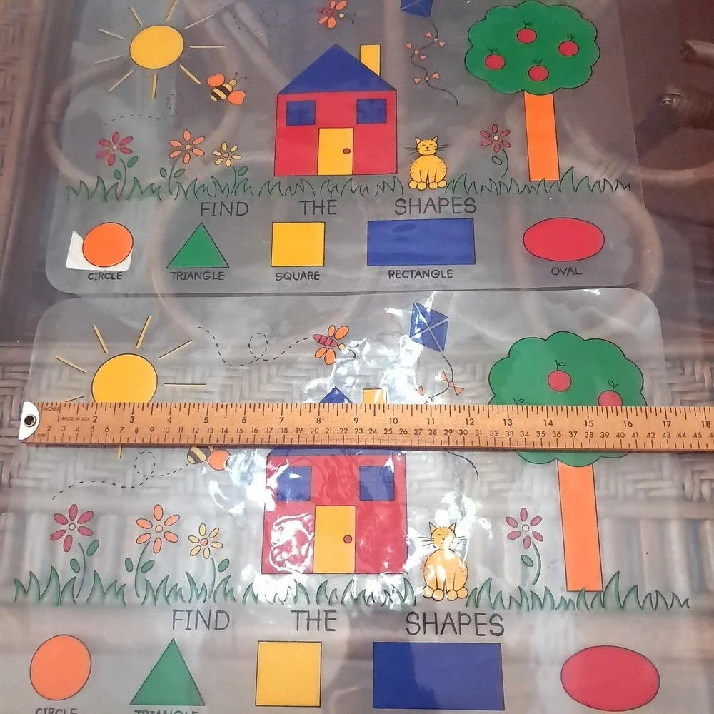 Kids Placemats set 2 Find the Shapes clear learning‎ mats Joann's Vintage 2003